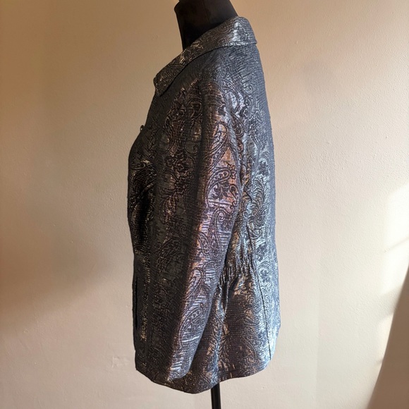 Alfred Dunner Silver Gray Metallic Paisley Blazer Jacket 3/4 Sleeve Shimmer 14P - Picture 10 of 15